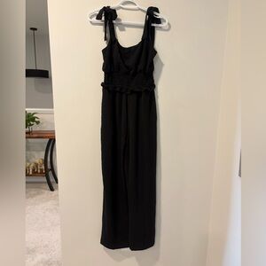 Monteau Black Smocked Waist Jumpsuit With Shoulder Bows NWT!